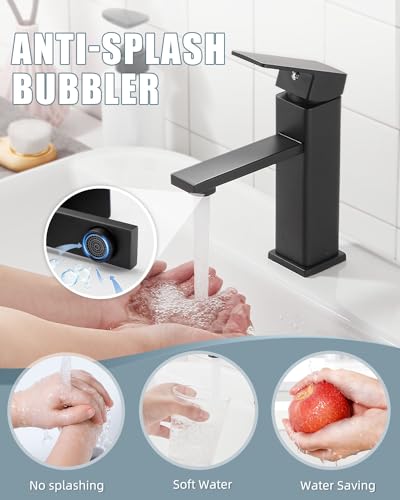 Bathroom Faucets Set with Pop Up Drain, Modern Single Handle Black Bathroom Sink Faucet w/Deck Plate(1 or 3 Hole), Farmhouse RV Vanity Sink Faucet-2 Sets, baño lavamanos Llave - color: 1.Matte Black, style: Short*2