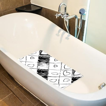Bathtub Mats for Shower Tub, Doodle Checkerboard Texture and Seamless Hearts Anti-Slip Bath Mats for Inside Tub, Bathroom Shower Mats with Drain Holes and Suction Cups - color: Multi 08