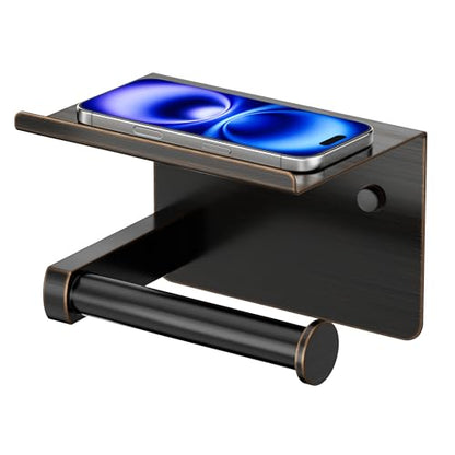 FORIOUS Toilet Paper Holder with Shelf, Adhesive or Screw,Oil Rubbed Bronze | Wall Mount Toilet Paper Roll Holder for Bathroom, Stainless Steel Commercial Toilet Tissue Roll Dispenser with Phone Shelf - color: Oil Rubbed Bronze