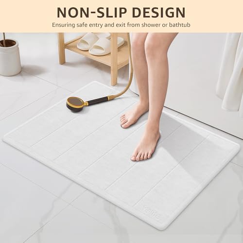 Yolife 32"x 20" Stone Bath Mat Large, Diatomaceous Earth Bath Mat for Bathroom, Super Absorbent Quick Drying Stone Shower Mat, Non-Slip Natural Diatomite Bathroom Floor Mat, Easy to Clean (White Grey) - color: White Grey