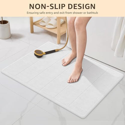 Yolife 32"x 20" Stone Bath Mat Large, Diatomaceous Earth Bath Mat for Bathroom, Super Absorbent Quick Drying Stone Shower Mat, Non-Slip Natural Diatomite Bathroom Floor Mat, Easy to Clean (White Grey) - color: White Grey