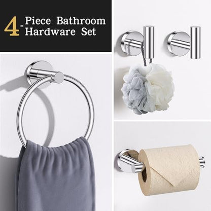Lairuier Bathroom Hardware Set, 4-Piece Towel Holder Set Include Toilet Paper Holder,Towel Ring and 2 Towel Hooks Stainless Steel Wall Mounted Bathroom Hardware Accessories Set (Polished Chrome) - color: Polished Chrome, size: Set A