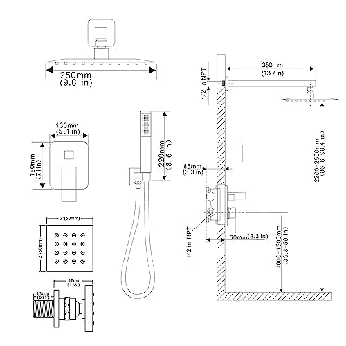 Full Body Shower System Concealed Shower Faucet Set with Body Massage Jets 10 Inch Shower Head Trim Kit 3 Function Wall Mount High Pressure for Bathroom - color: Brushed Nickel, style: 10"- 3 Function