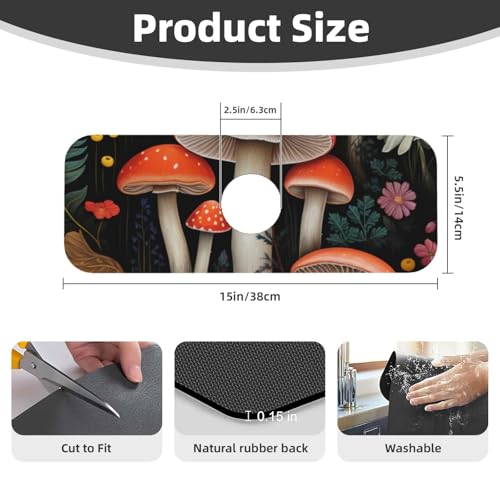 Diatomite Fast Drying Mushroom Faucet Mat for Kitchen Sink & Bathroom Counter,Super Absorbent Water Sink Protectors Prevent Moisture Buildup,Sink Splash Guard 15×5.5 Inch - color: Mushroom