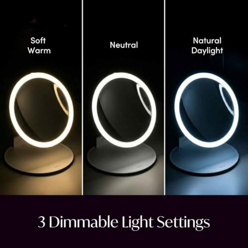 Fancii 10x Travel Magnifying Makeup Mirror with Lights, Rechargeable, Height Adjustable 8" Stand, 3 Dimmable Color Modes, Portable LED Vanity Mirror (Abigail)