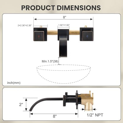 ALEASHA Wall Mount Bathroom Faucet 3 Hole Oil Rubbed Bronze Bathroom Faucet | Waterfall Bathroom Faucet with Two Handles, Brass Bathroom Sink Faucet with Rough-in Valve, Vessel Sink Faucet for Vanity - color: Oil Rubbed Bronze
