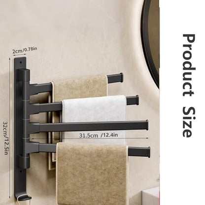 Towel Rack,180° Swivel Towel Rack,Advanced Materials Multi-Arm Towel Bar,Space Saving Wall Mounted Towel Holder with Hook,Rustproof Swing Out Towel Hanger for Bathroom,Kitchen(Black,4 Poles) - color: Black, size: 4 poles