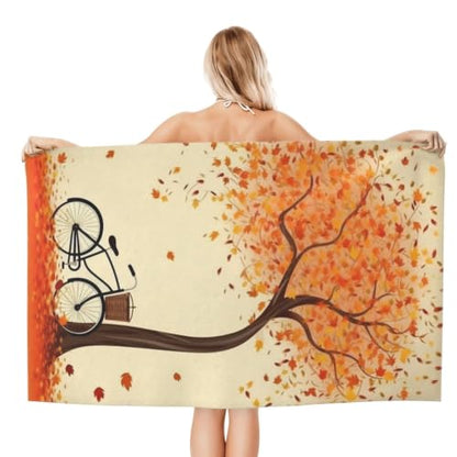 Tree Autumn Falling and Bicycle Bath Towel Super Absorbent Beach Towels Microfiber Bathroom Towel 32 x 52 Inch - color: Tree Autumn Falling and Bicycle