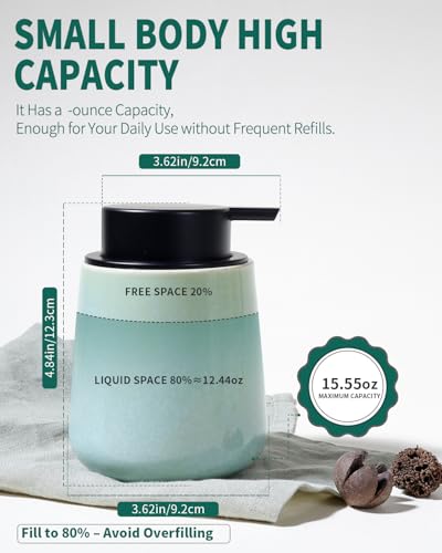 Bosilunlife 12Oz Ceramic Foam Soap Dispenser for Bathroom Kitchen Counter | Premium countertop foam pump creates delicate dense foam, stable desktop placement,Light Green - color: Green