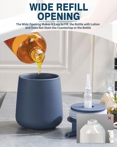 BosilunLife Ceramic Soap Dispenser - Dish Soap Dispenser for Bathroom 12Oz | Refillable Liquid Hand Wash Dispenser for Essential Oil, Lotion Soap, Blue - color: Matte Blue