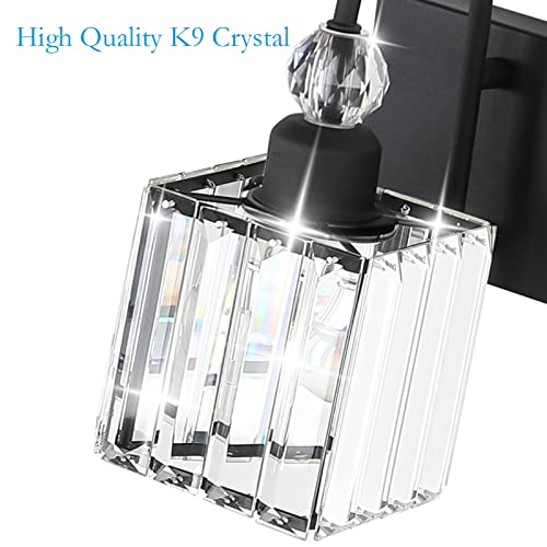 Ralbay Modern Crystal Black Vanity Light 3 Light Bathroom Light Fixtures Over Mirror Matte Black Crystal Bathroom Wall Lighting - color: Square-Black, size: 3-light