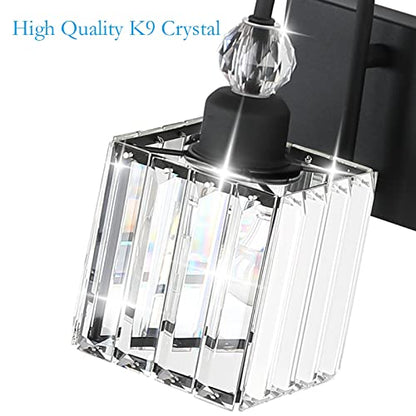 Ralbay Matte Black Crystal Vanity Light 4 Light Modern Crystal Bathroom Lighting Fixtures Over Mirror, Crystal Black Bathroom Vanity Light - color: Square-Black, size: 4-light