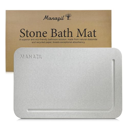 Stone Bath Mat – Diatomaceous Earth Shower Mat 24"x16", Non-Slip, Super Absorbent, Quick-Drying, Easy to Clean, Diatomite Bathroom Floor Mat (Grey)