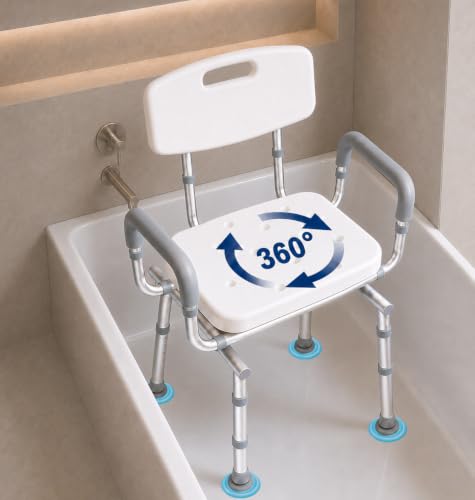 Swivel Shower Chair for Elderly and Disabled, Adjustable Height | 450 lb Shower Chair for inside Shower tub; Heavy Duty Shower Chair with Arms and back