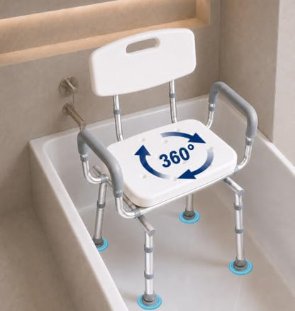 Swivel Shower Chair for Elderly and Disabled, Adjustable Height | 450 lb Shower Chair for inside Shower tub; Heavy Duty Shower Chair with Arms and back