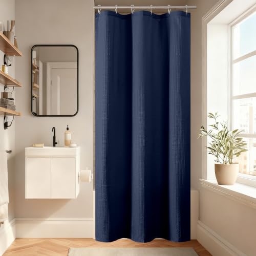 Aiyufeng Waterproof Fabric Shower Curtains for Bathroom，Dot Like Embossed Textured Soft Polyester Cloth Stall Shower Curtain，Hotel Luxury Quality Machine Washable，36Wx72L，Navy Blue - color: Navy Blue, size: 36"W x 72"L (Pack of 1)