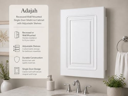 16” x 22” White Recessed Medicine Cabinet | Bathroom Storage Cabinet with Adjustable Shelves, Rust-Proof Design with Wooden Door | Modern Beveled Edge Wall Mounted Medicine Cabinets - color: White