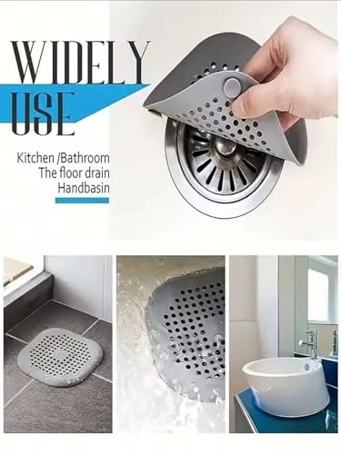 Silicone Square Drain Cover Hair Catcher with Suction Cup, Shower Floor Strainer Hair Stopper - color: White
