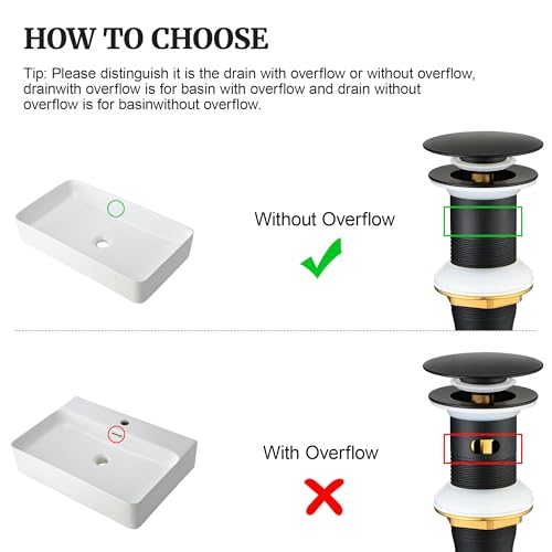 Pop up Sink Drain Stopper for Bathroom Vessel Vanity Sink Art Basin Matte Black, Big Cap Without Overflow, Metal Pop-up Drain Strainer with Detachable Basket Stopper - color: Matte Black, style: without overflow