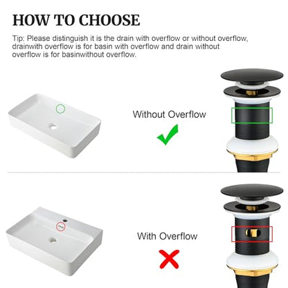 Pop up Sink Drain Stopper for Bathroom Vessel Vanity Sink Art Basin Matte Black, Big Cap Without Overflow, Metal Pop-up Drain Strainer with Detachable Basket Stopper - color: Matte Black, style: without overflow