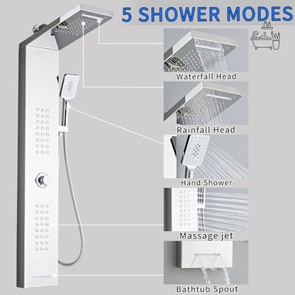 Lengthened Shower Panel Tower System Rainfall Waterfall Shower | Rain Shower Head Handheld High Pressure Rain Massage System(Silver) - color: Silver, style: Upgrade and lengthen