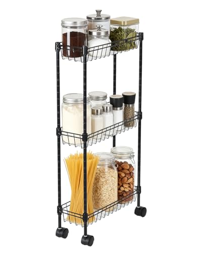 GarveeHome Slim Rolling Storage Cart, 3 Tier Metal Utility Cart with Wheels, Adjustable Shelving Unit Basket for Kitchen Bathroom Laundry Room Living Room & Narrow Corner, 15.75"X5.91"X31.5", Black - size: 3 Tier