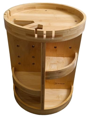 Bamboo Rotating Makeup Organizer with Adjustable Shelves - Round, Multipurpose Storage 360° Carousel for Vanity, Bathroom, Kitchen Countertop, Bedroom, Desk