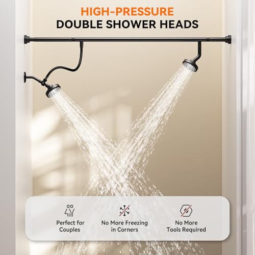 Dual Shower Head for Couples, Double Showerheads (Black) | High Pressure, Two Showerhead System Fit 2 Person People, Birthday Gifts for Women Men, Spa-Like, Segmented Design - color: Black