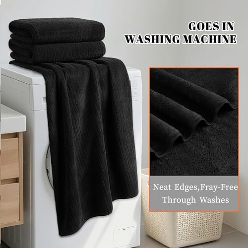Bath Towels Set of 4 Extra Large 35 x 70 Inches,Luxury Thick High Absorbent and Quick Dry Bath Sheet,Ultra Soft Microfiber,Bathroom,Beach,Yoga,Sport,SPA,Fitness (Black) - color: Black, style: 4 Piece Bath Towels