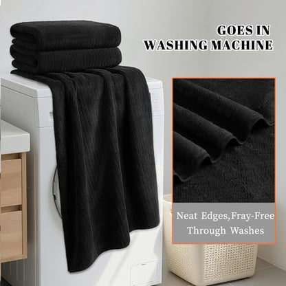 Bath Towels Set of 4 Extra Large 35 x 70 Inches,Luxury Thick High Absorbent and Quick Dry Bath Sheet,Ultra Soft Microfiber,Bathroom,Beach,Yoga,Sport,SPA,Fitness (Black) - color: Black, style: 4 Piece Bath Towels
