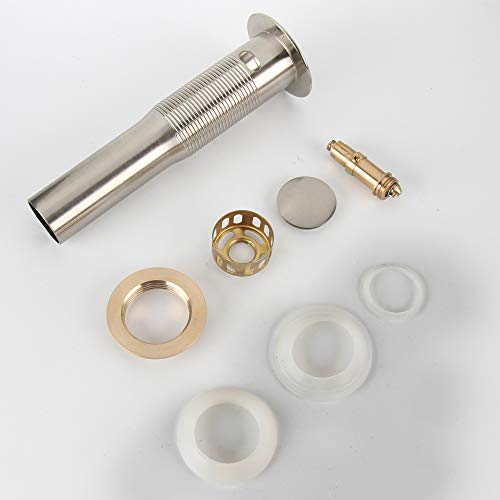 Bathroom Sink Pop Up Drain with Overflow, Strainer, Brushed Nickel | Solid Brass with Detachable Basket Strainer; 7 in. Closed/7.5 in. Open; 1-1/2 in. Min Drain Opening; Push-button Stopper - color: Brushed Nickel, size: Small Popup Cap