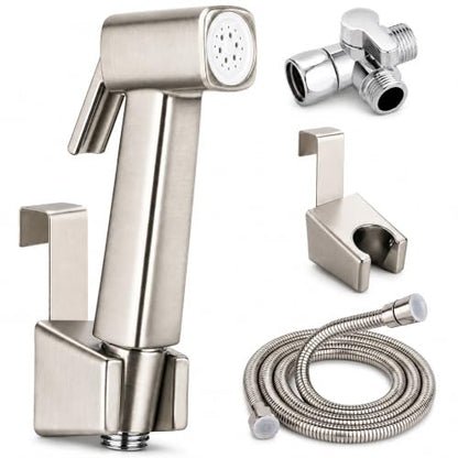 Handheld Bidet Sprayer for Toilet, Lockable Push Button, High Pressure Bathroom Sprayer, Cloth Diaper & Personal Hygiene Sprayer, Tank Mount No-Drill Install, Stainless Hose Set, Niken Color - color: Niken