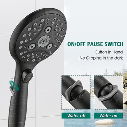 Handheld Shower Head with Slide Bar Combo, 6 Settings Handheld Shower with ON/OFF Pause Switch, Adjustable Height 27.5" Long Slide Bar, Wall Supply Elbow, 6.6ft Shower Hose, Oil Rubbed Bronze - color: Oil Rubbed Bronze