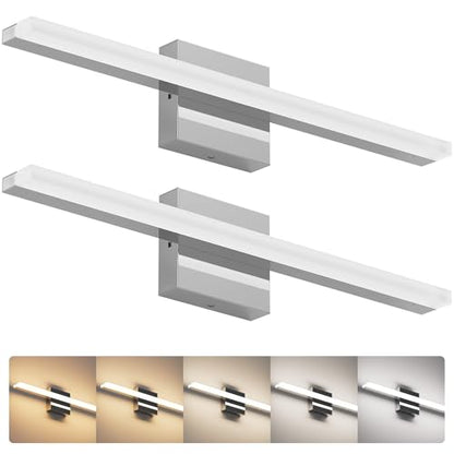 ZAGO 24 Inch Bathroom Linear Vanity Light Fixtures Over Mirror - LED Modern Wall Mounted Adjustable Hardwired Picture Lighting Bar with 5CCT Switchable, ETL & Damp Rated, Chrome, 2 Packs - style: Fixed-Chrome