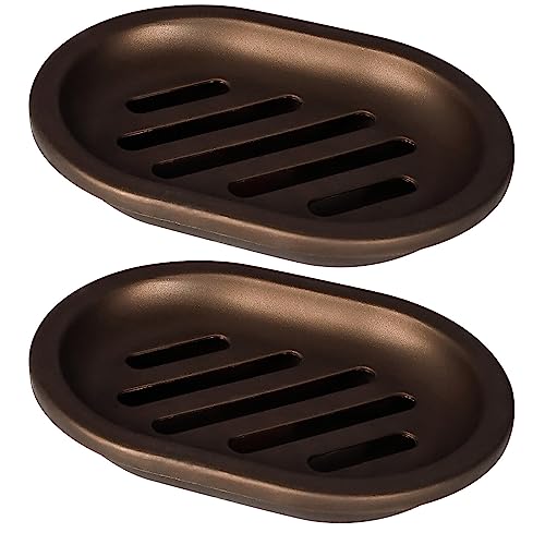 TOPSKY 4 Pcs Soap Dish for Shower, Soap Savers with Drip Tray, Plastic Double Layer Draining Soap Box for Bathroom - Bronze - color: Bronze 4pcs