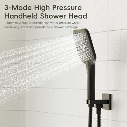 Gabrylly Shower System, 10 Inches Rain Shower Heads with Handheld Spray Combo, Wall Mounted Shower Faucets Sets Complete with Shower Valve Kit, Shower Head and Handle Set, Matte Black - color: matte black 02