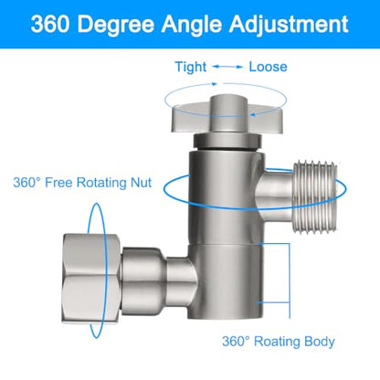 All Metal Adjustable Shower Angle Adapter, 360° Adjustable Swivel Shower Head Elbow Adapter, Shower Head Extension Adapter, Shower Arm Extension for Fixed Rain Showerhead, Brushed Nickel