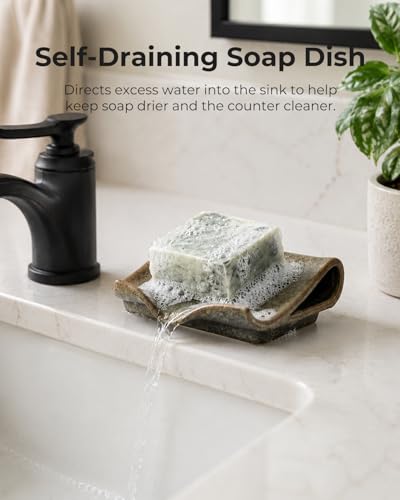 Zoeeker Self-Draining Soap Dish, Ceramic Bar Soap Holder with Drainage | Waterfall Design Soap Saver for Bathroom, Kitchen, Sink, Countertop, Sink Organizer Tray Keeps Dry, Variegated Brown Glaze - color: Brown