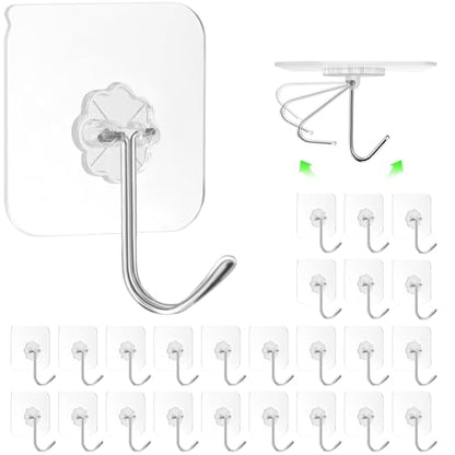 ZESLMG Adhesive Wall Hooks No Damage for Hanging, 24 Pack Large Self Sticky Hooks Heavy Duty 44lb Removable, Clear Hook for Shower Towel Coat Key Picture Wreath Outdoor Bathroom Kitchen, Waterproof - size: 24 Upgraded large hook