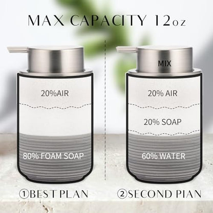 EMPO Ceramic Embossed Press Foam Hand Soap Dispenser - 300ml Large Capacity Facial Cleansing Bottle and Liquid Soap Dispenser for Kitchen Bathroom with Mousse Lotion Pump (White) - color: White