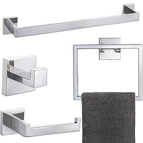 4-Piece Bathroom Hardware Set Chrome Bath Towel Bar Holder Sets Wall Mounted Stainless Steel Bathroom Accessory Kit, Polished Chrome 23.6 Inch - color: Polished Chrome, size: 4-Pieces Set-A