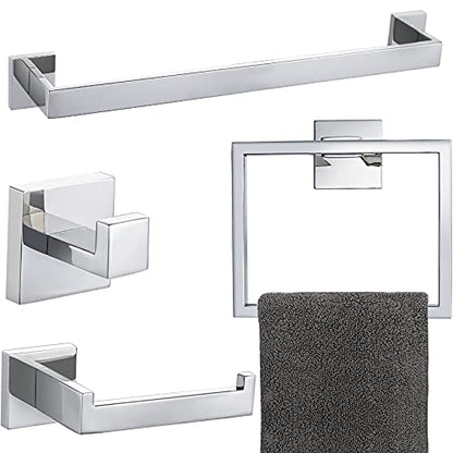 4-Piece Bathroom Hardware Set Chrome Bath Towel Bar Holder Sets Wall Mounted Stainless Steel Bathroom Accessory Kit, Polished Chrome 23.6 Inch - color: Polished Chrome, size: 4-Pieces Set-A