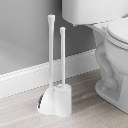iDesign Toilet Bowl Brush and Plunger Combo Set, White | Plastic, Bathroom Cleaning, Storage - color: White, style: Pack of 1