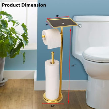 Noonext Gold Toilet Paper Holder Stand, Freestanding Toilet Paper Stand with Tray for Small Items, Toilet Paper Holder with Shelf, Storage Space for 4 Extra Toilet Paper Rolls (Gold) - color: Gold