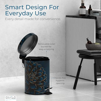 Sanilo Small Bathroom Trash Can with Lid [1.3 Gallon] - Lidded Tiny Trashcan for Garbage - Mini Metal Bin with Soft Closing Mechanism - Bath Room Accessoire Wastebin with Inner Bucket (Dahlia) - color: Dahlia