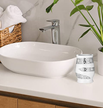 Zahari Home Sinatra Bath Tumbler Toothbrush and Toothpaste Holder Makeup Brushes Organizer, White - color: White, size: 4.25" x 3" x 3" Tumbler