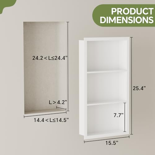 14x24 Medicine Cabinet Recessed Stainless Steel, 3-Tier, Medicine Cabinet Organizer,Stainless Steel Wall Niche, Bathroom Wall Cabinet, Recessed Bathroom Cabinet, Wall Cabinet - color: White, size: Classic 3-Tier