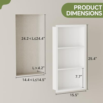 14x24 Medicine Cabinet Recessed Stainless Steel, 3-Tier, Medicine Cabinet Organizer,Stainless Steel Wall Niche, Bathroom Wall Cabinet, Recessed Bathroom Cabinet, Wall Cabinet - color: White, size: Classic 3-Tier