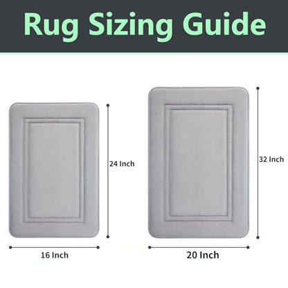 Bathroom Rugs Set 2 Piece, 20" x 32" + 16" x 24" Memory Foam Bath Mat Set, Soft Absorbent Quick Dry Non Slip Washable Bathroom Rugs for Tub, Shower, Sink & Vanity, Grey - color: Grey（h1 Mat） - 32 X 20 Inch - 2 Pack
