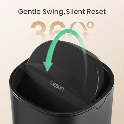 Cesun Mini Desktop Trash Can with Swing Lid, 0.4 Gal Desk Trash Can, Black | Removable Lid, Tiny Garbage Can for Tabletop/Counter/Home Office/Makeup Area/Car Interior, Odor Seal, Stain Resistant, Sturdy - color: Black
